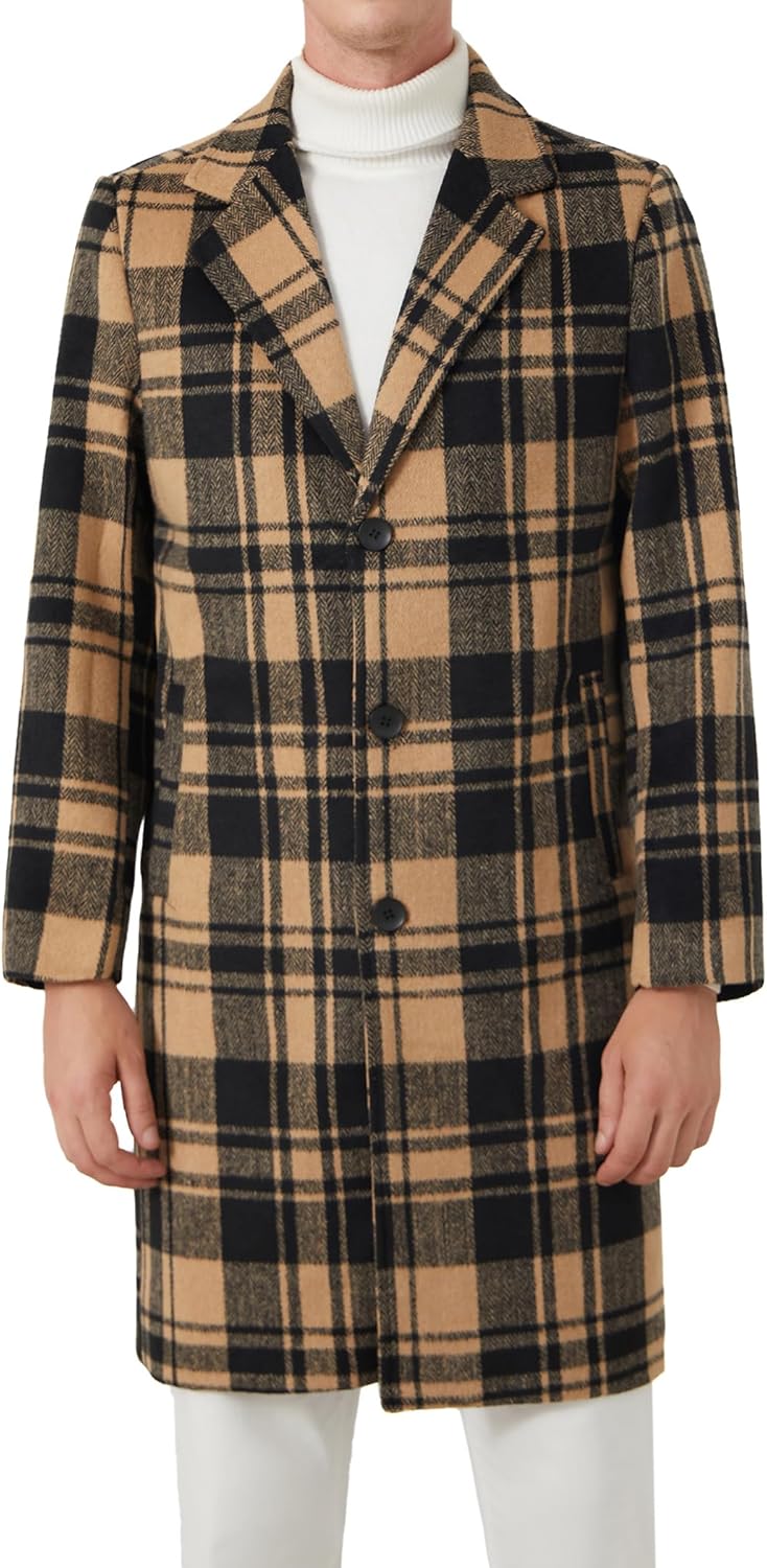 INVACHI Men's Casual Trench Coat Single Breasted Notch Lapel Plain Office Overcoat with Pockets - Image 4