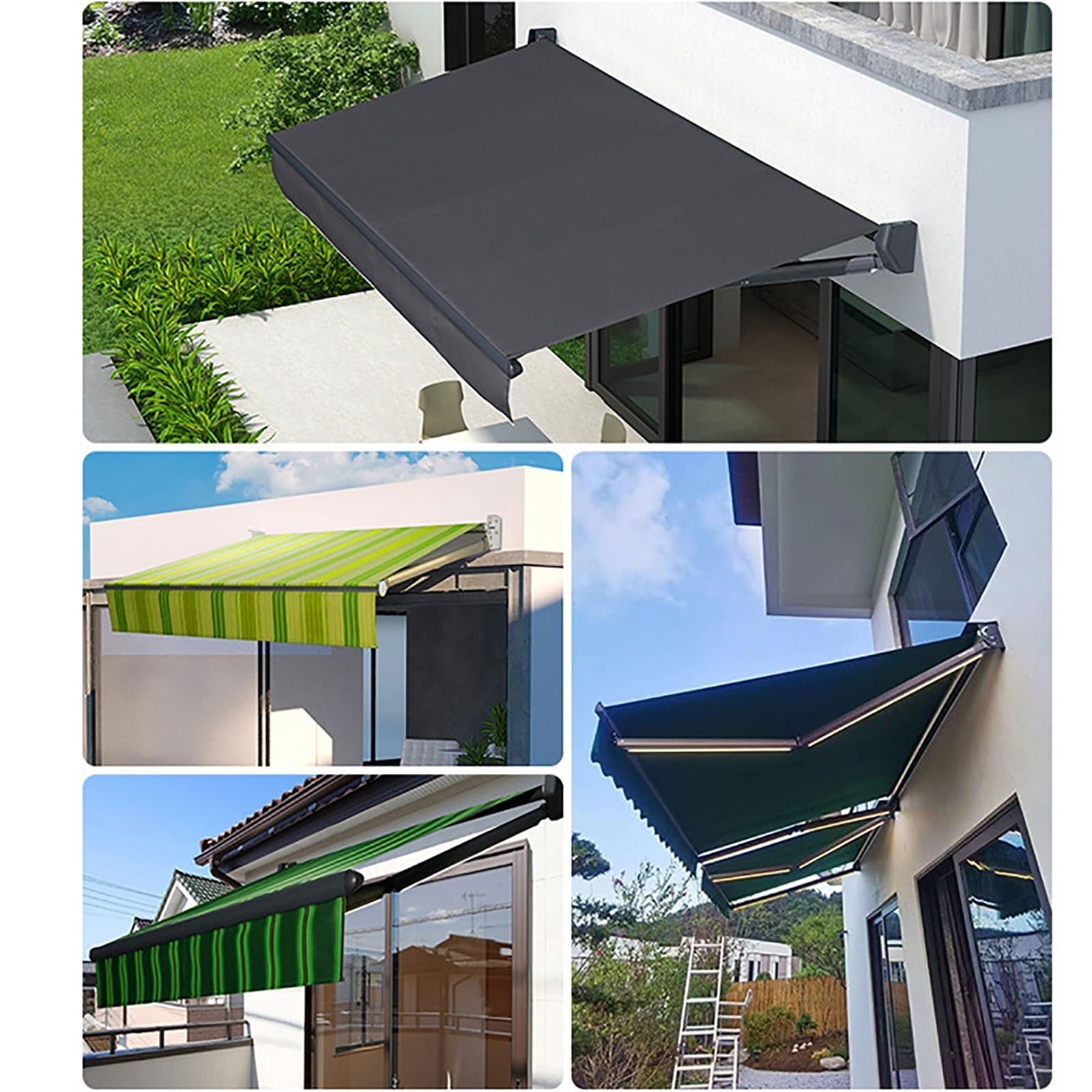Tenda da Giardino Retrattile, Tenda Manuale Pieghevole, Tettoia Telescopica per Patio Esterno con Manovella, Poliestere Resistente all'Acqua per Cortile, Balcone, Negozio, Ristorante, Bar (col
