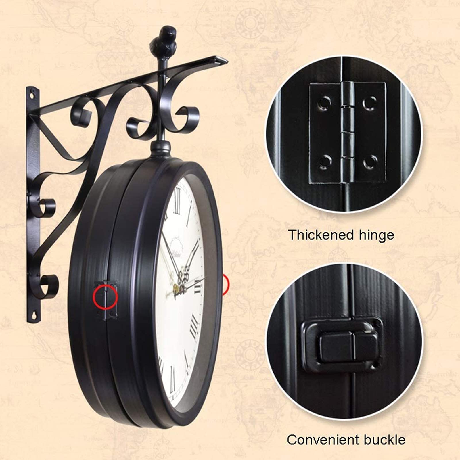 Horloges de Jardin Horloge Murale Double Face étanche extérieure étanche aux intempéries Horloge de Gare de Jardin intérieure et extérieure Meilleur Cadeau pour la Maison