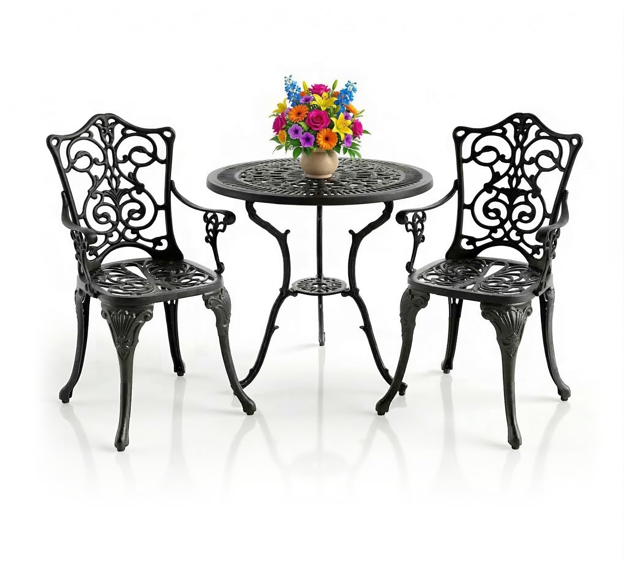 Centurion TABREEZ 3-Piece Bistro Set Garden Furniture, Cast Aluminium Outdoor Patio Set, Metal Garden Furniture, Rust-Proof Table & 2 Chairs, Bistro Set, Black