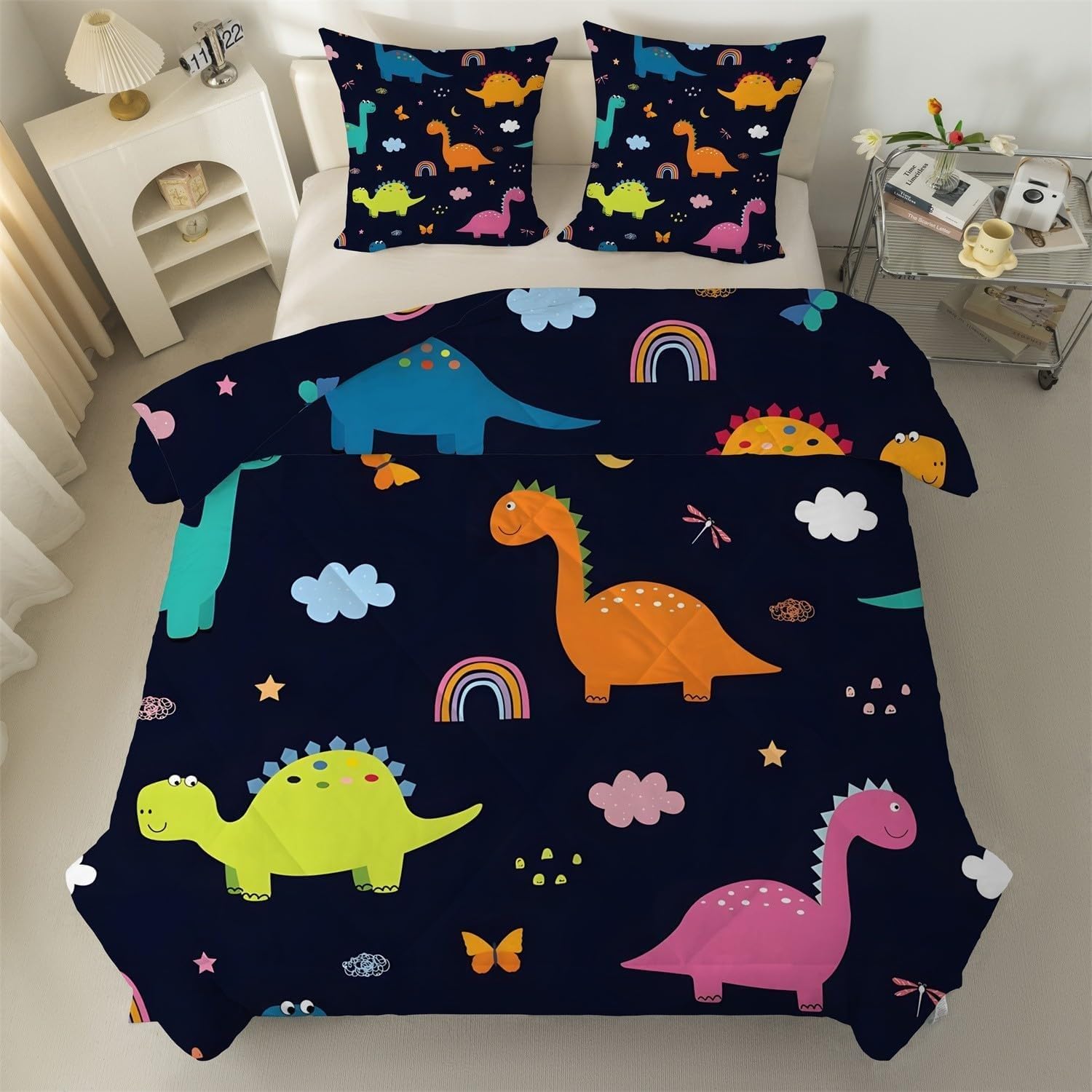 Genérico Edredon Cama 180 Dinosaurios Edredón Nordico Adulto sin Funda Reversible Estilo Caricatura Estampado Suave Ligero Transpirable Duvet 240x260 cm Incluye 2 Fundas de Almohada 50x75 cm YUe84