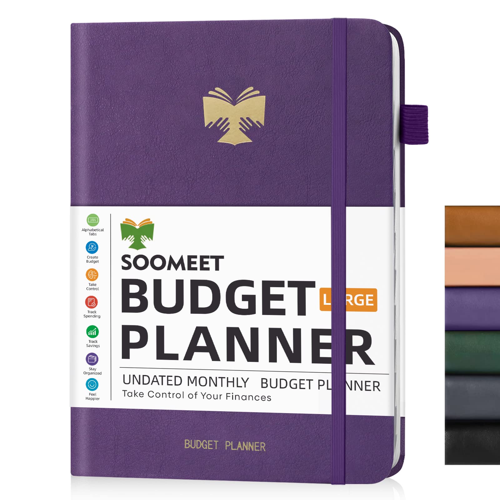 Budget Planner with Monthly Tabs - 7" x 10" Hardcover Budget Book, Monthly Bill Organizer with Pockets, Undated Finance Planner with Expense Tracker Notebook to Take Control Your Money-Purple
