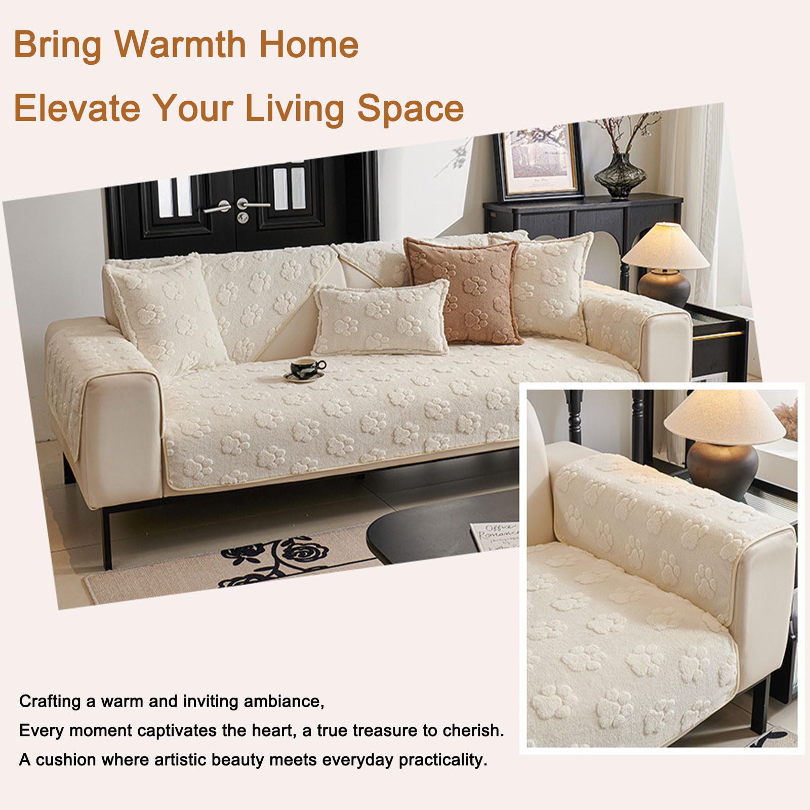 Housse de canapé pour Chien, Tapis épais et Doux, antidérapant, pour canapé 3 Places, Beige, 70 x 210 cm.