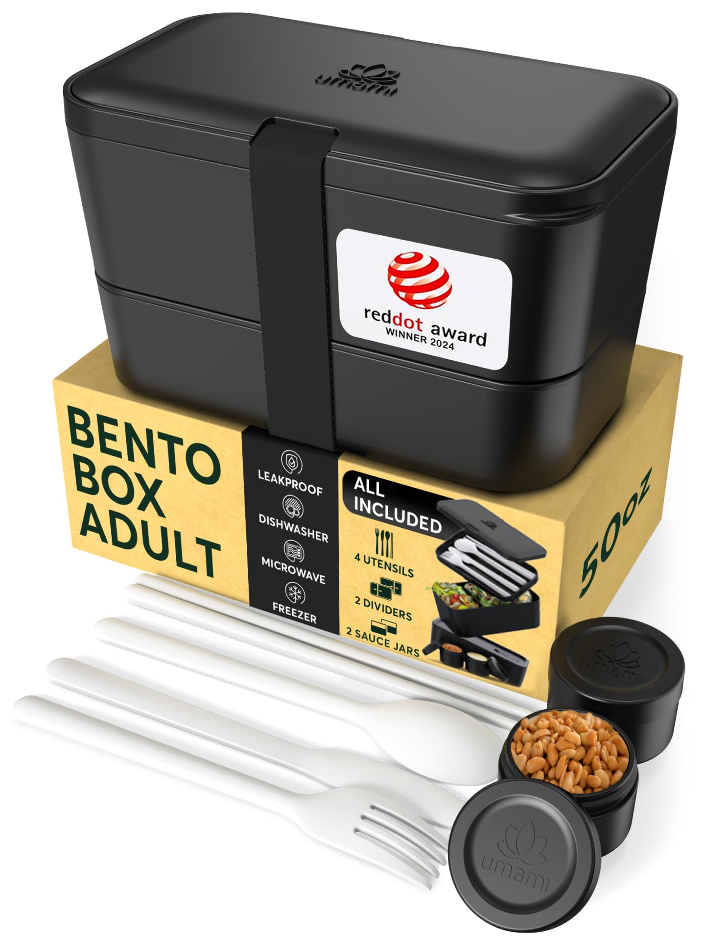 Umami Bento Box Adult, Leakproof, All-in-1 Lunch Containers for Adults