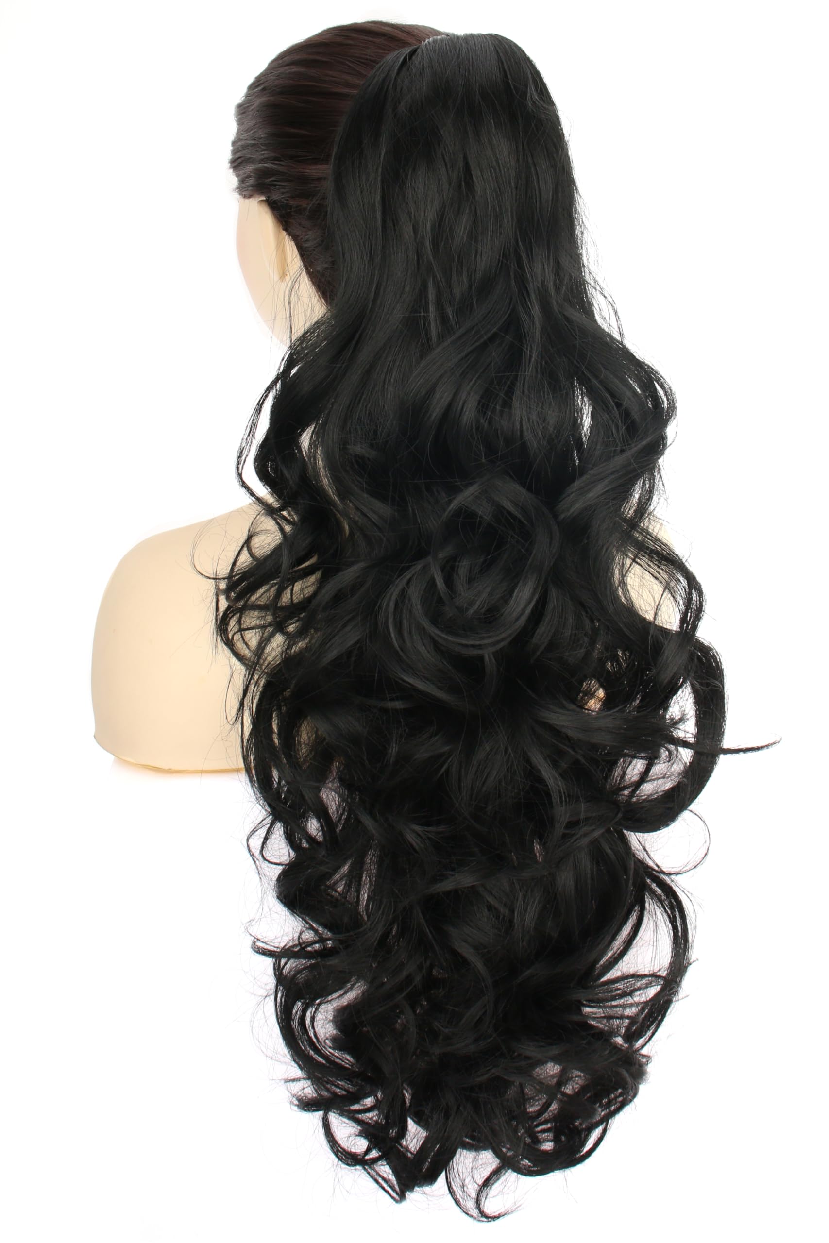 PORSMEER Ponytail Hair Extension Claw Clip in Ponytail Extensions Long Curly Wavy Ponytail Hair Extension Jaw Clip on Pony Tails Hairpiece for Women 26 inches (Black) - Image 2