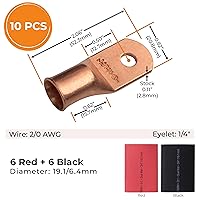 Vista 204 de SELTERM - 2 terminales de anillo resistentes para cable de batería, calibre 4 AWG, pernos de 3/8 pulgadas, terminales de calibre 4, ojales de cobre