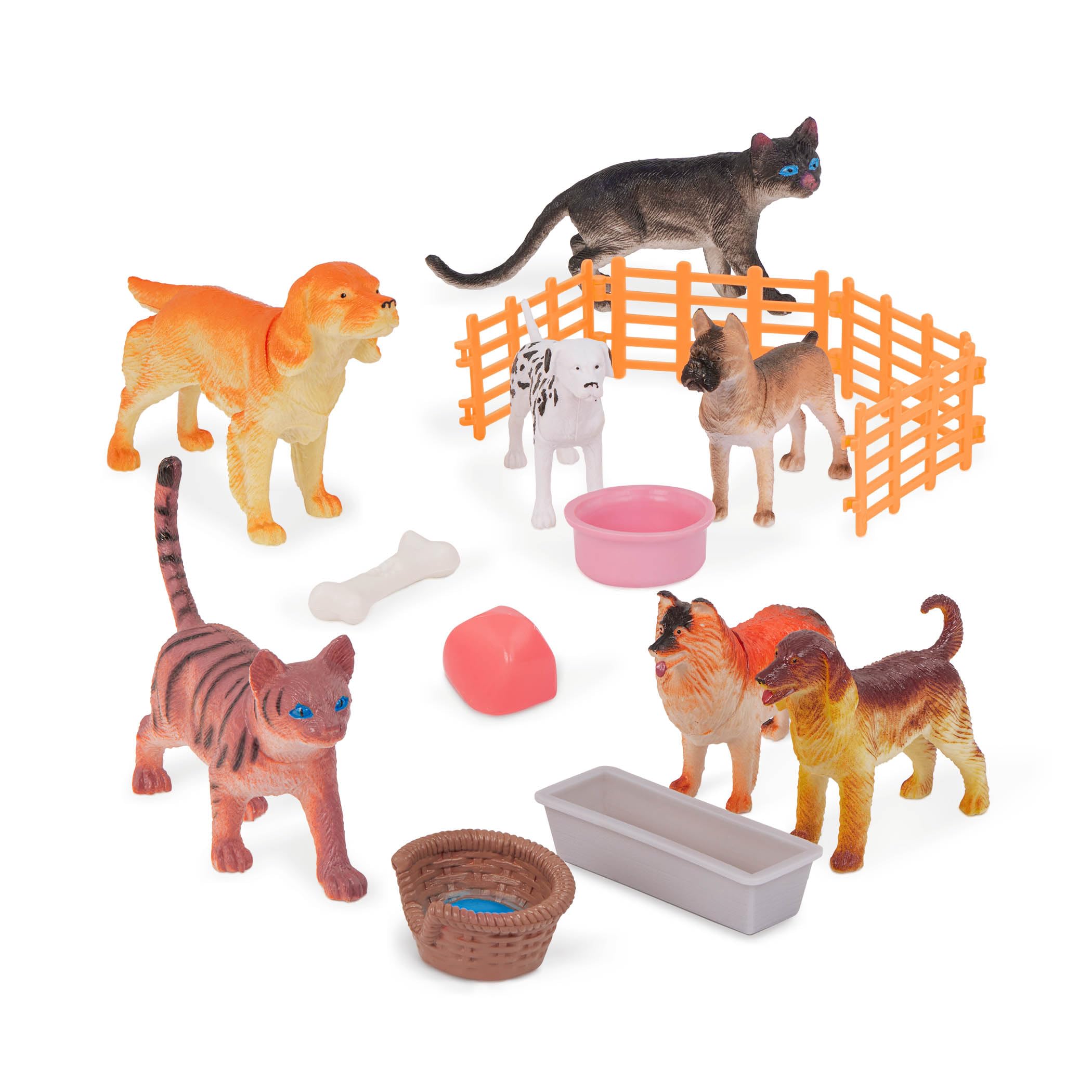 Terra by Battat - Welt der Hunde und Katzen - Hunde- & Katzenfiguren & Zubehör - 60-teiliges Spielzeug-Tier-Set für Kinder - Miniatur-Haustiere - Hunde, Katzen, Knochen, Näpfe und mehr - 3 Jahre +