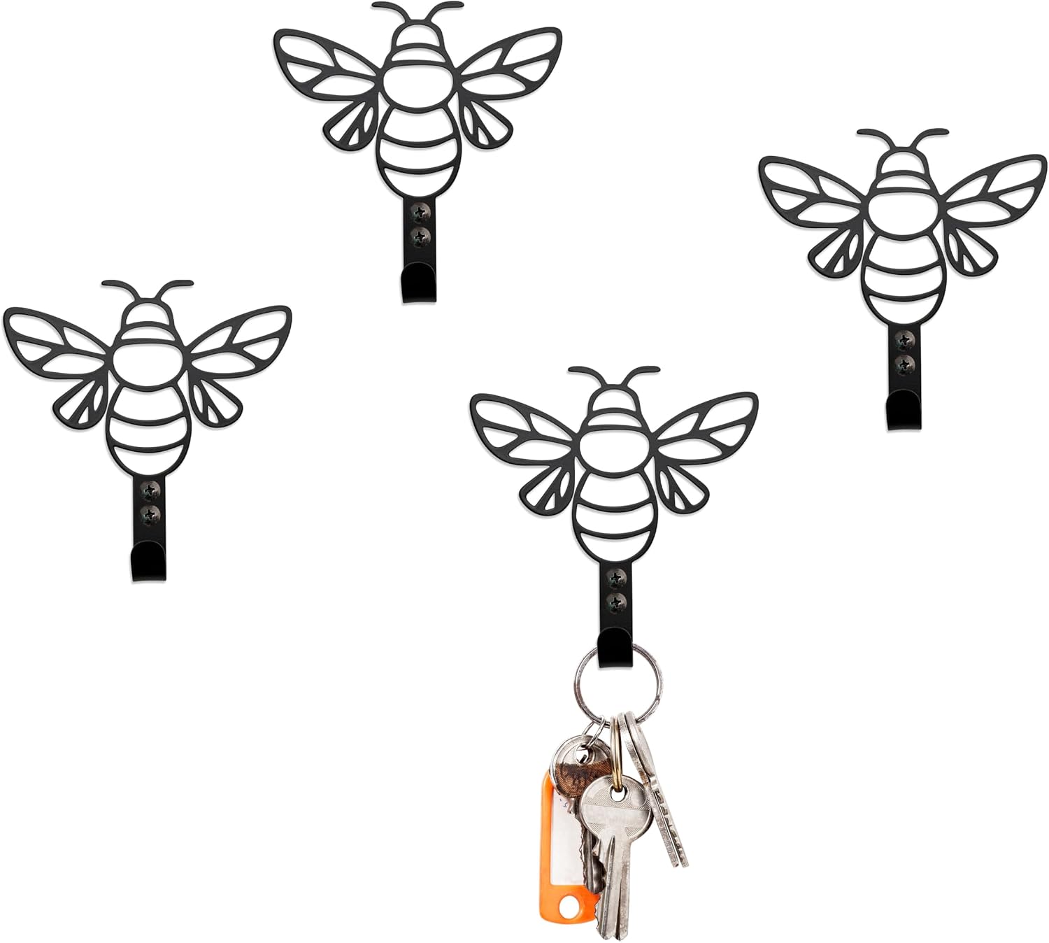 4 Pcs Metal Black Bee Hooks Wall Door Hanger Towel Hooks Coat Hanger