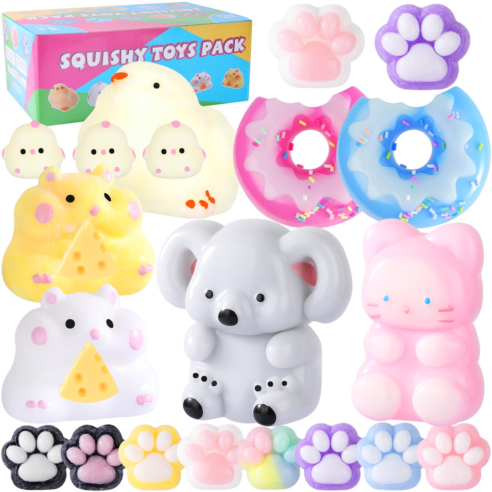 20 Pack Taba Squishy Toys - Fufu Squishy Sensory Kit, Taba Squishy Paw & Chick Designs, Squishy Fidget Toys for Stress Relief, Autism ADHD Sensory Toys, Party Favours & Gifts