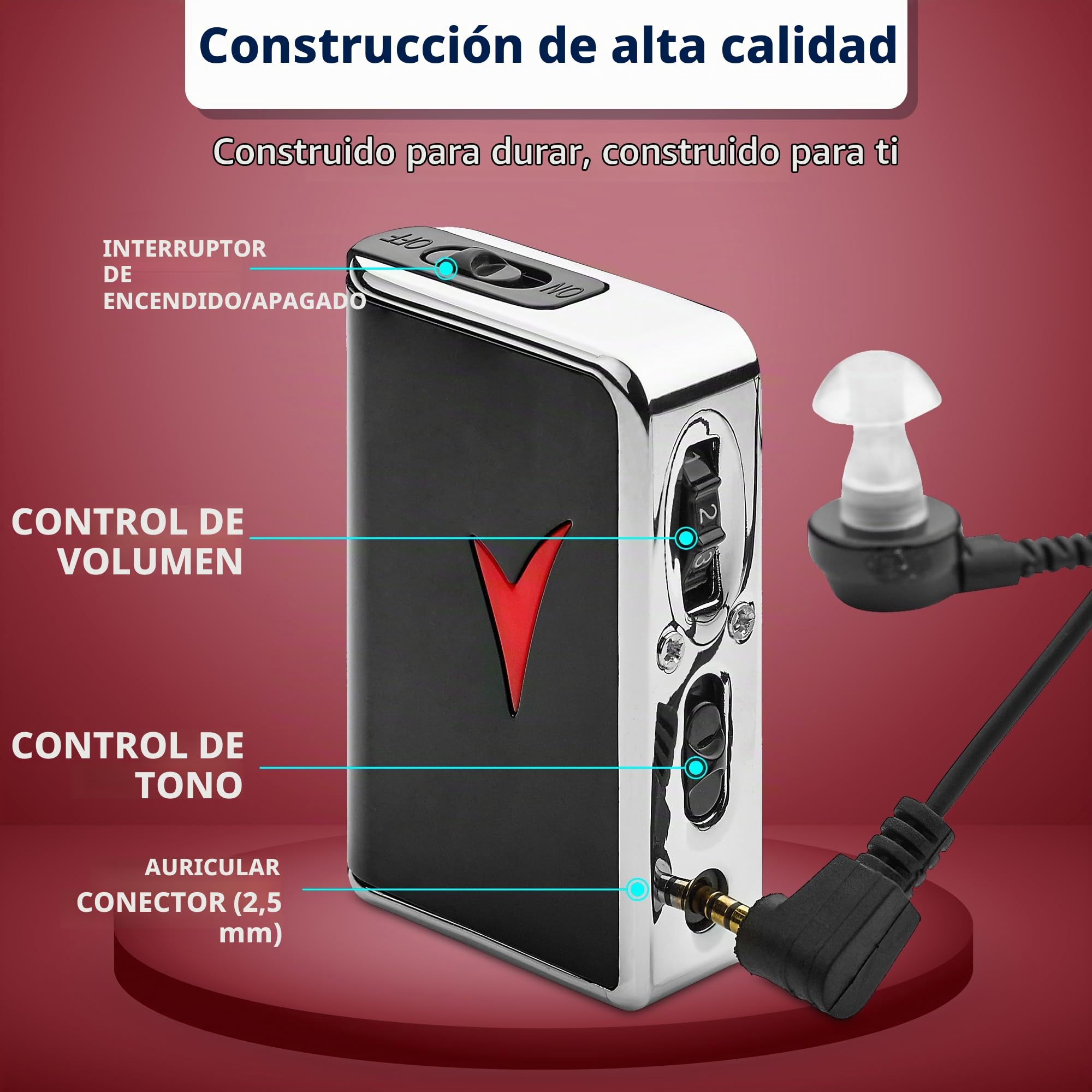 Amplificador de sonido personal - Dispositivo amplificador de audio personal y dispositivo potenciador de voz para ganancia de sonido de 50dB, hasta 30 metros de distancia, dispositivos auditivos de