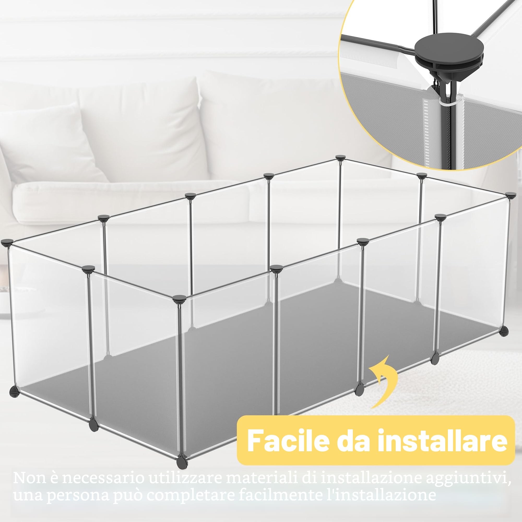 UISEBRT Recinzione libera con base e tappetino impermeabile confortevole, set da 12 pezzi, box modulare, 143 x 73 x 46 cm, per piccoli animali e cuccioli, box per cani, gabbia per conigli, recinto per