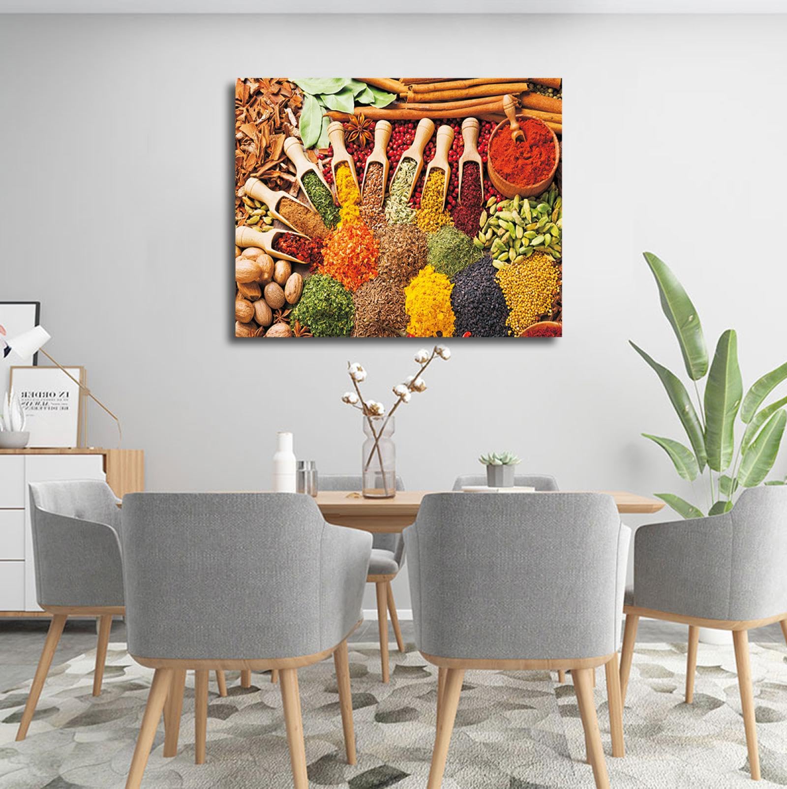SHENGPOSTER Wandkunst Küche Gewürz Bilder für Wand bunte Leinwanddruck Malerei Küche Dekor Bauernhaus gerahmtes Kunstwerk fertig zum Aufhängen 70x90cm Innenrahmen