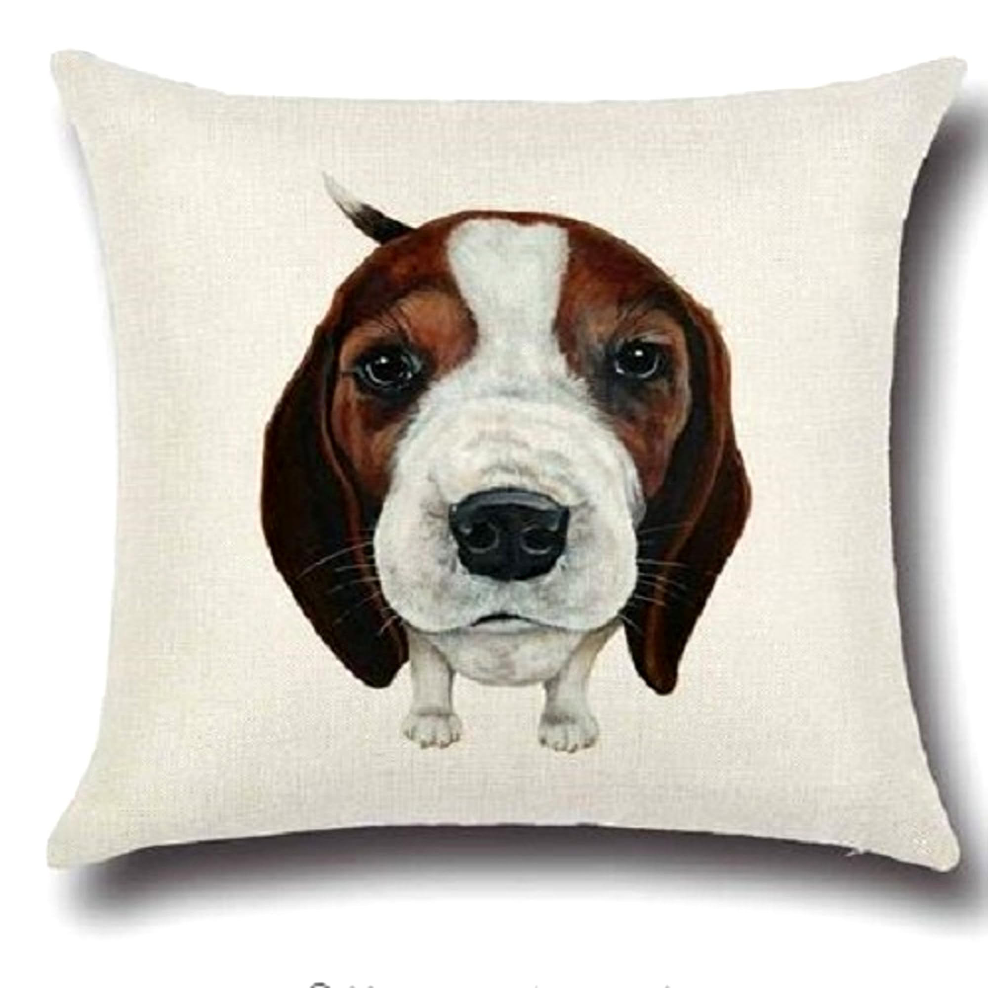 Furever Gifts Multicoloured Beagle Dog Print Cushion Cover Natural Linen Blend 17" X 17" (45Cm) 1 Piece