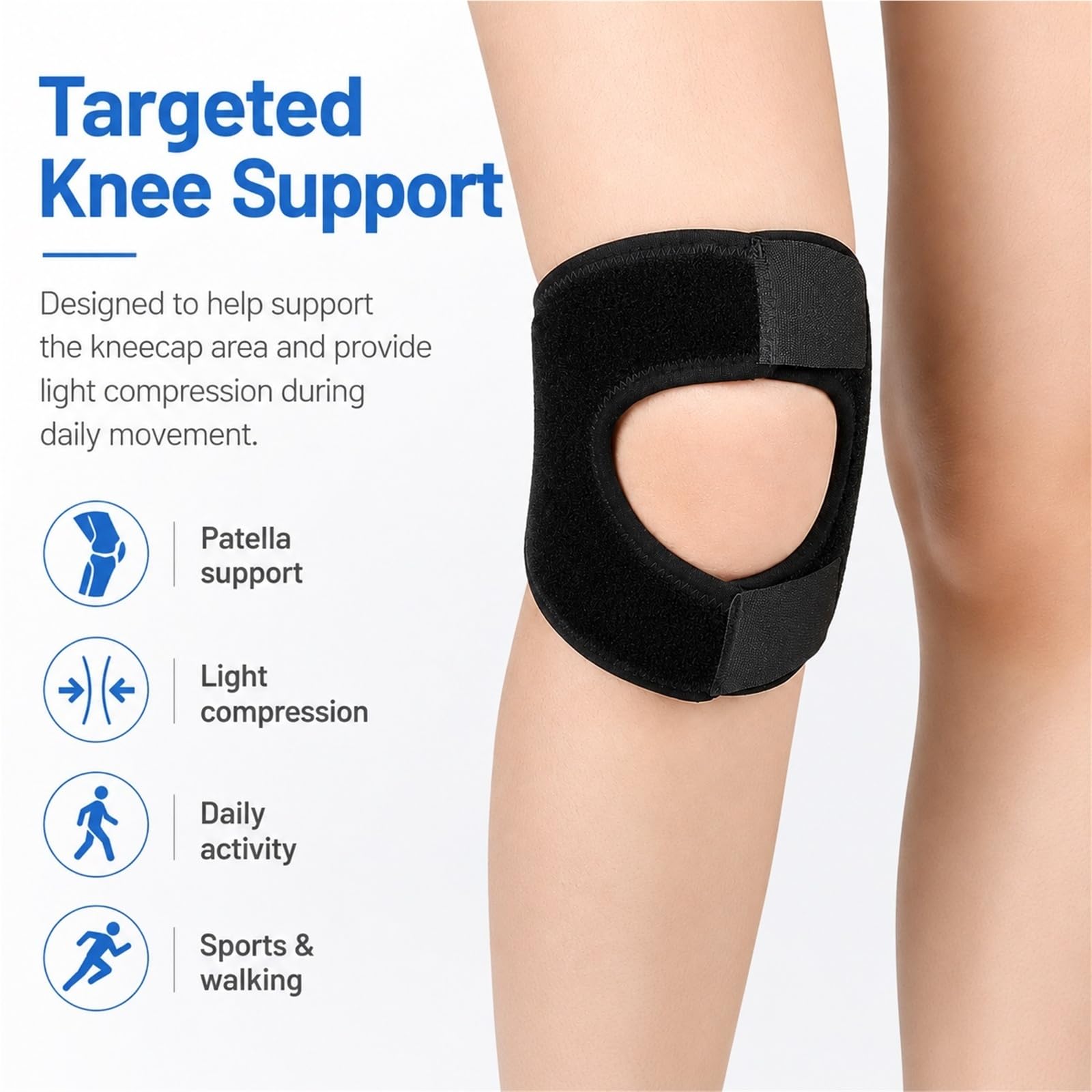 Rodillera Rotuliana Ajustable para Alivio del Dolor de Rodilla Soporte Estabilizador de Rótula con Almohadilla EVA y Muelles para Correr Tenis Menisco Tendinitis