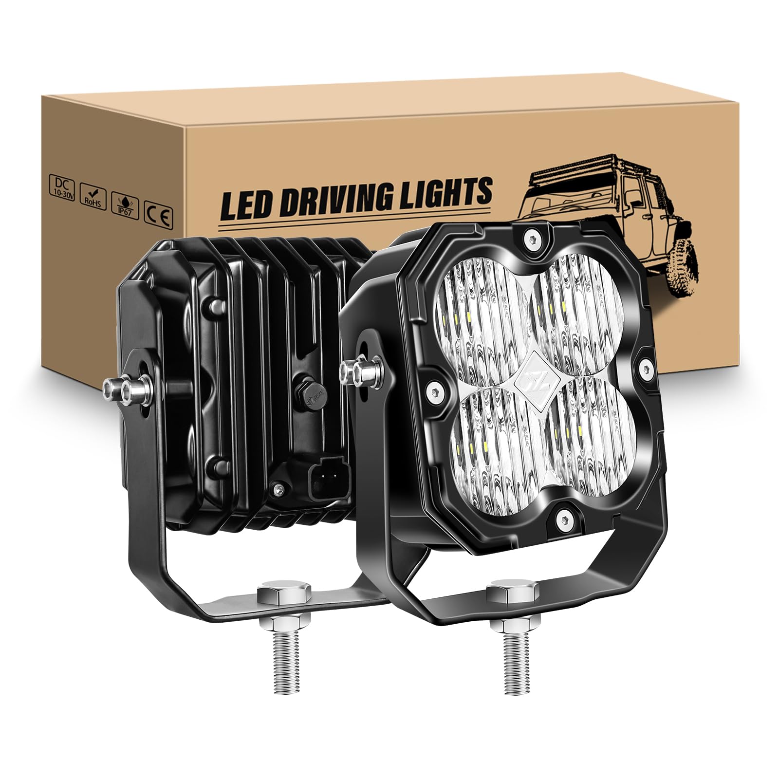 RIGIDON 2 szt. LED reflektor roboczy, 10,9 cm 4,3 cala 30 W 2500 LM floodlights światła robocze do pojazdów offroad samochodów ciężarowych ATV UTE 4x4 ciągnik łódź, 6000 K, białe światła