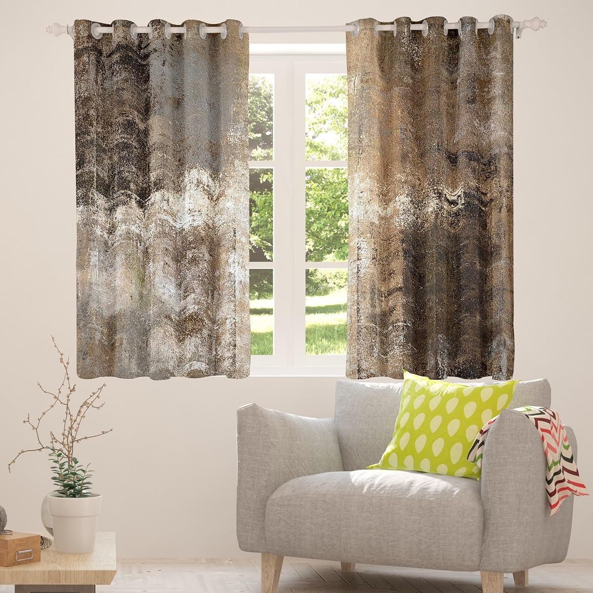 Erosebridal Ombre Curtains for Men Women,Oil Painting Window Curtains 52x63 inch,Grunge Brown Grey Window Treatments,Farmhouse Watercolor Shades Drapes 2 Panels Bedroom Decor