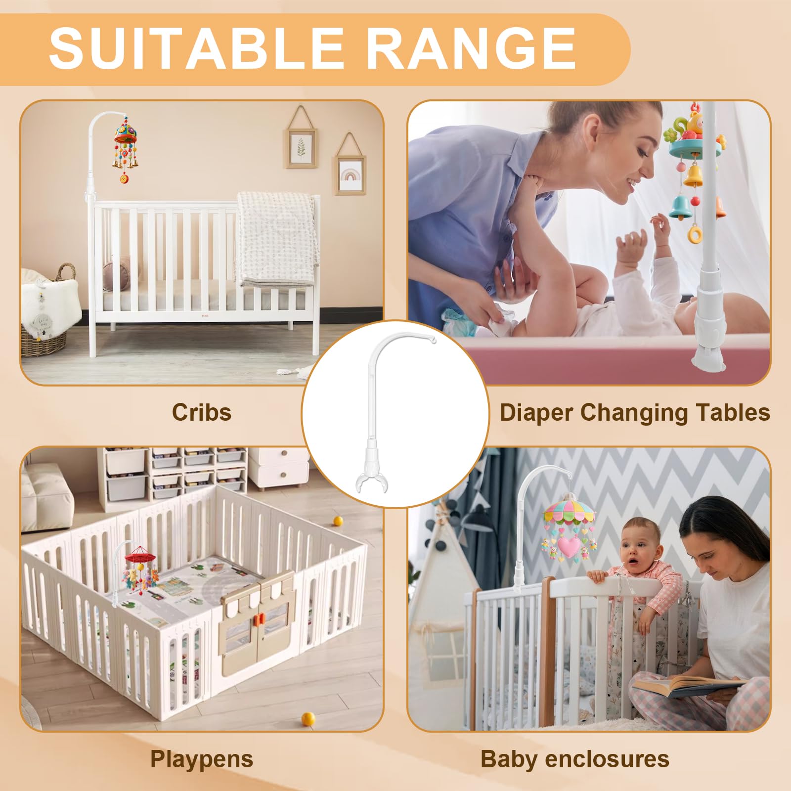 Supporto Giostrina Culla, Supporto Mobile per Lettino, Mobile Ad Angolo Regolabile, Supporto per Lettino, Regalo di Nascita per Neonato, Bianco