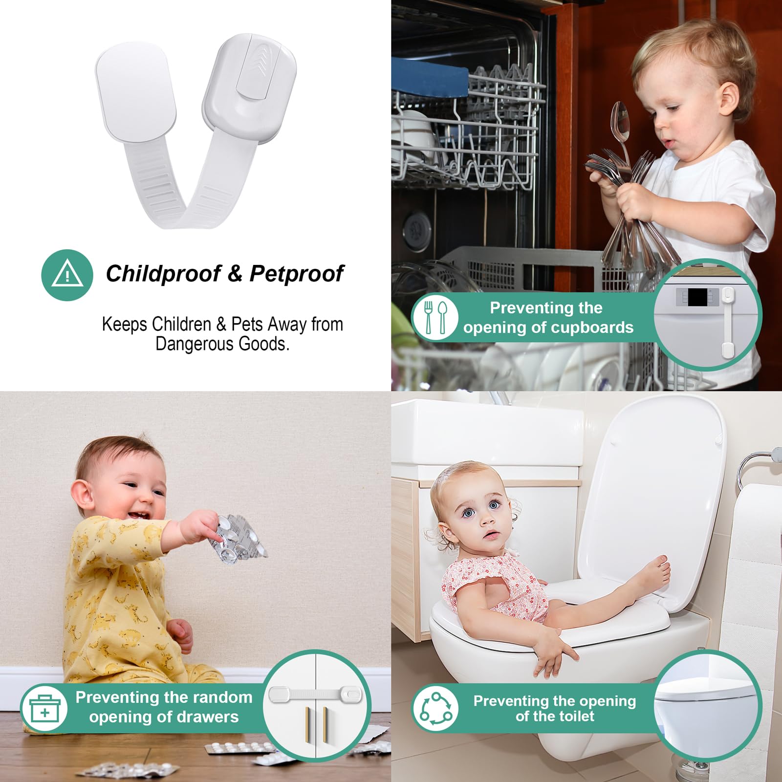 Bloc Porte Securite Bebe 10 Pièces, Bloque Tiroir Placards Loquets et Frigo Securite Placard Enfant Protection Bebe Maison, Adhésif Extra Fort, sans Perçage (10 PCS)