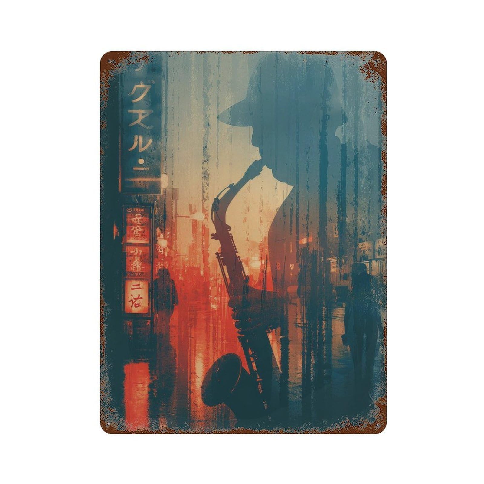 xiaoxiaoshen Saxophone Player. Urban Neon Moody Jazz Wall Decor Art Metal Tin Poster Modern Home Decor Art Home Bar Shop Decorations Vintage Sign 40x30cm