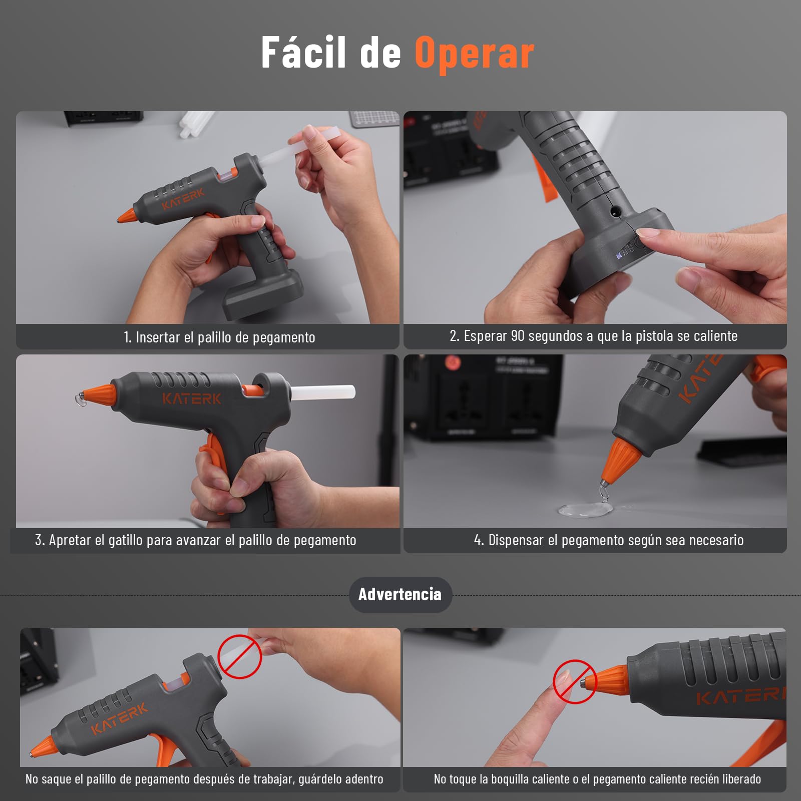 Katerk Pistola Silicona Caliente Inalambrica, 12V Pistola Silicona Bateria con 10x11mm Barra de Pegamento, 2000mAH, 60S Calentamiento, Pistola Cola Quente Adecuada Uso Casero, DIY