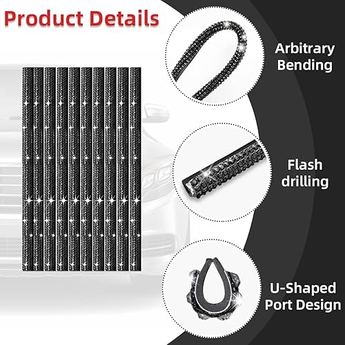 Miniatura 3 de Bling - Tira de decoración para la salida de aire del automóvil, 10 tiras de decoración de acondicionador de automóvil con diamantes de imitación,