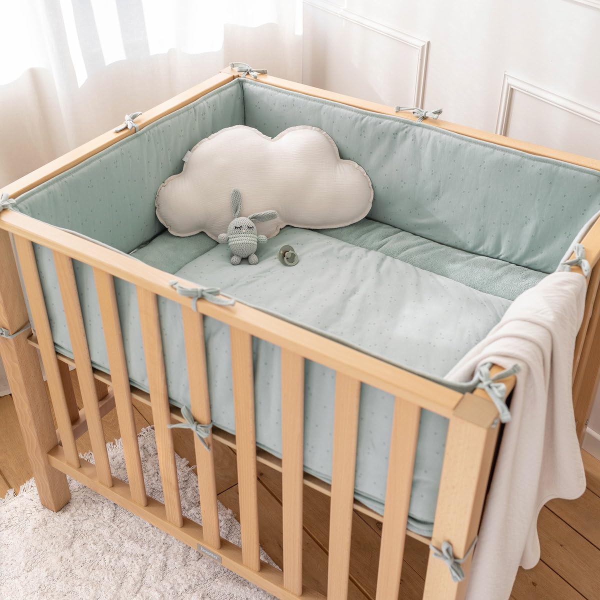 BEMINI Tapis de parc pady jersey + bambou mini imprimé celadon vert