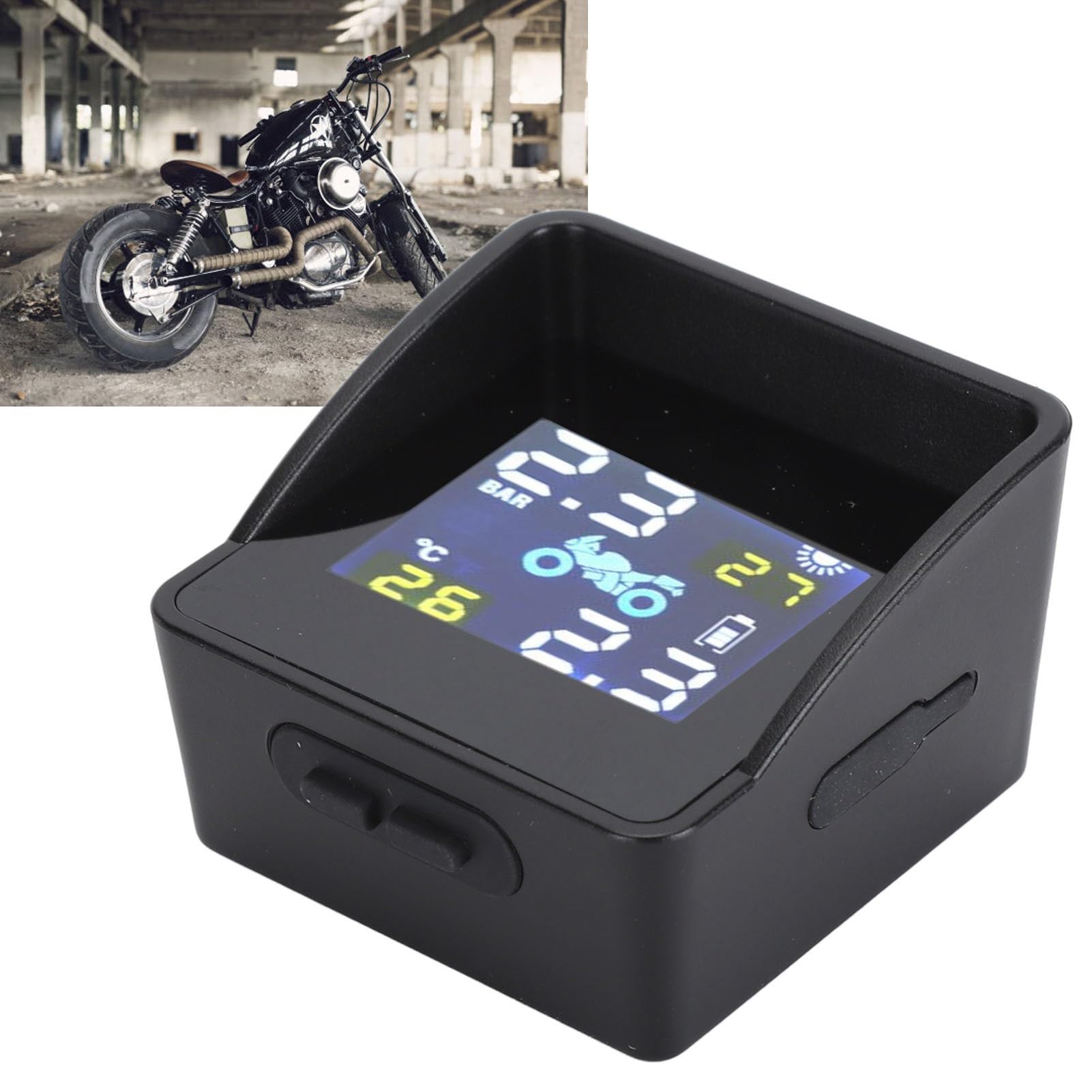 Monitor della Pressione dei Pneumatici Sisteme Solare di monitoraggio della Pressione dei Pneumatici Bluetooth TPMS con Display LCD e 2 sensori Esterni per Scooter Moto
