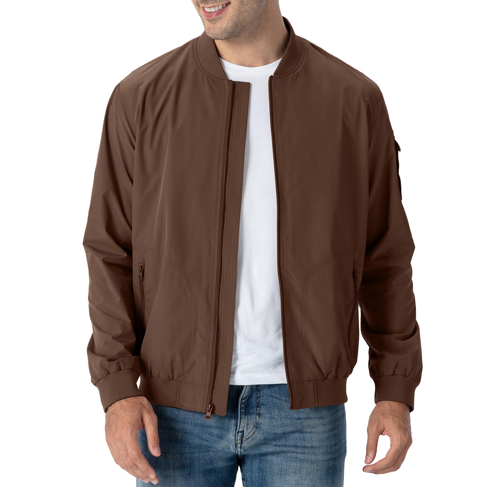 Rdruko Bomberjacke Herren Blouson jacke Übergangsjacke Leichte Fliegerjacke Herbst Male Freizeit Outdoor Jacken-Braun L