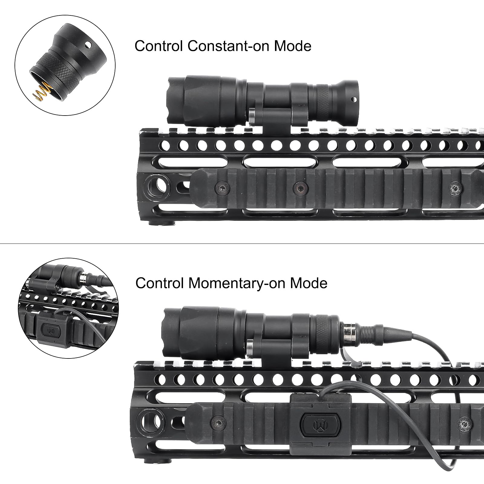 NECARL M340 540 Lumens Tactical Flashlight with 2 Rotating Bases, with Push Button & Remote Pressure Switch, Weapon Light Mount & Pressure Switch Mount Fit for 20mm Picatinny Mlok/Keymod Rail