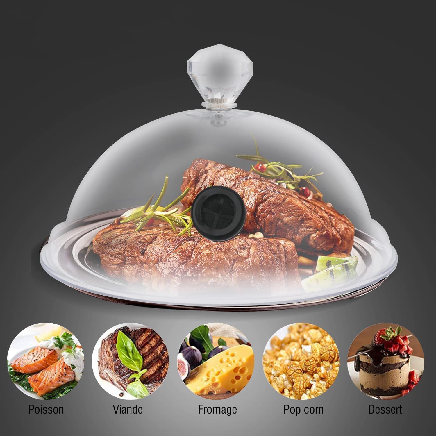 Kopułowa pokrywka do palenia, 31,5 cm / 12,4 cala osłona zaparzacza dymu do pistoletu do palenia, klosz dla palacza spożywczego na koktajl, stek, grill, łosoś, sous vide, napoje