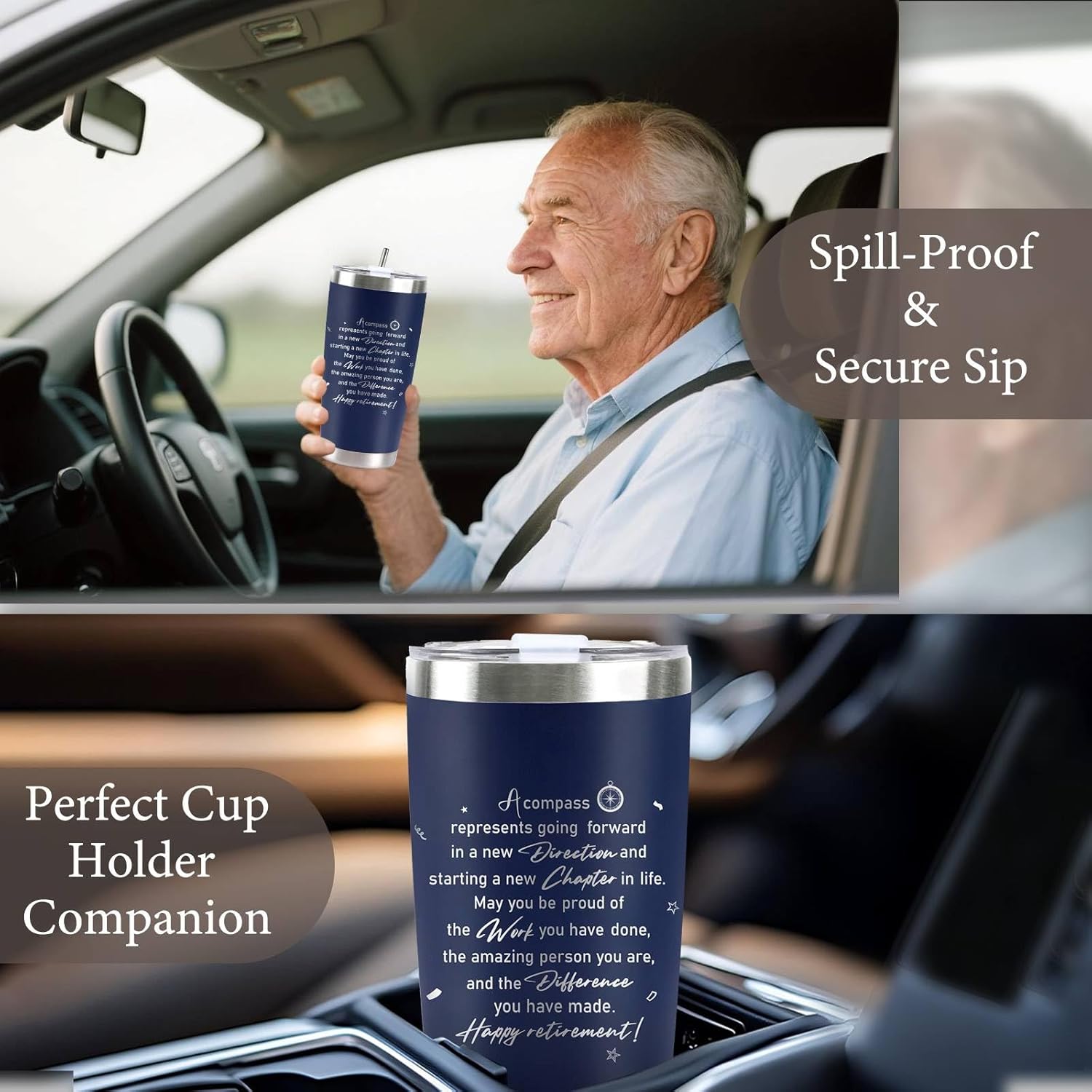 Retirement Gifts for Men 2025, 20 Oz Retired Tumbler Cup with Lid & Straw,Retirement Gift Stainless Steel Cup with Keychain & Card for Men Him Husband Teachers Boss Coworkers Xmas Gifts, Navy Blue - Image 7