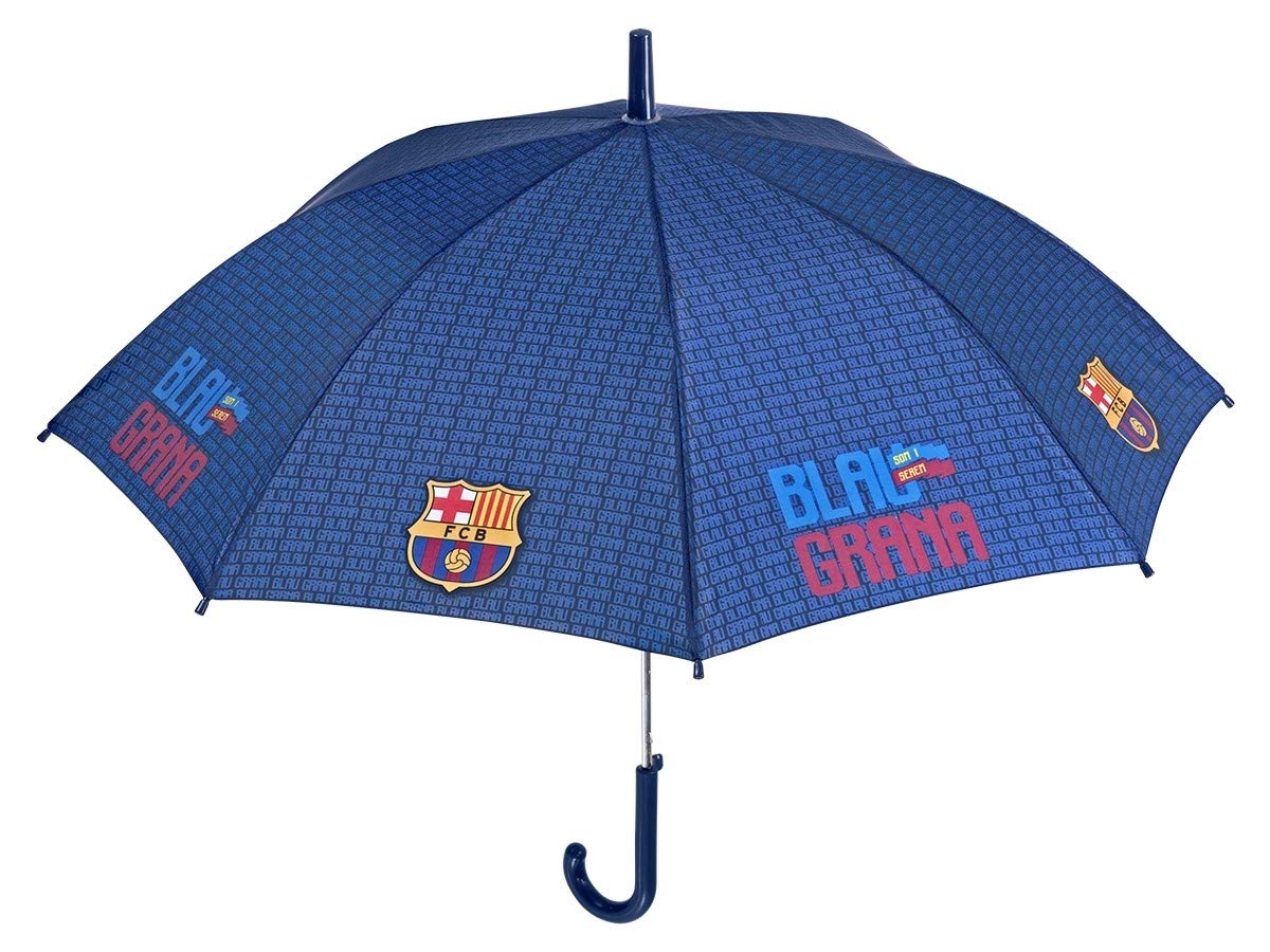 Parapluie Long Enfants FC Barcelone - Marchandise Officielle avec Barça Logo - Ouverture Automatique - Bleu - 5/8 Ans - Diamètre 84 cm - Perletti