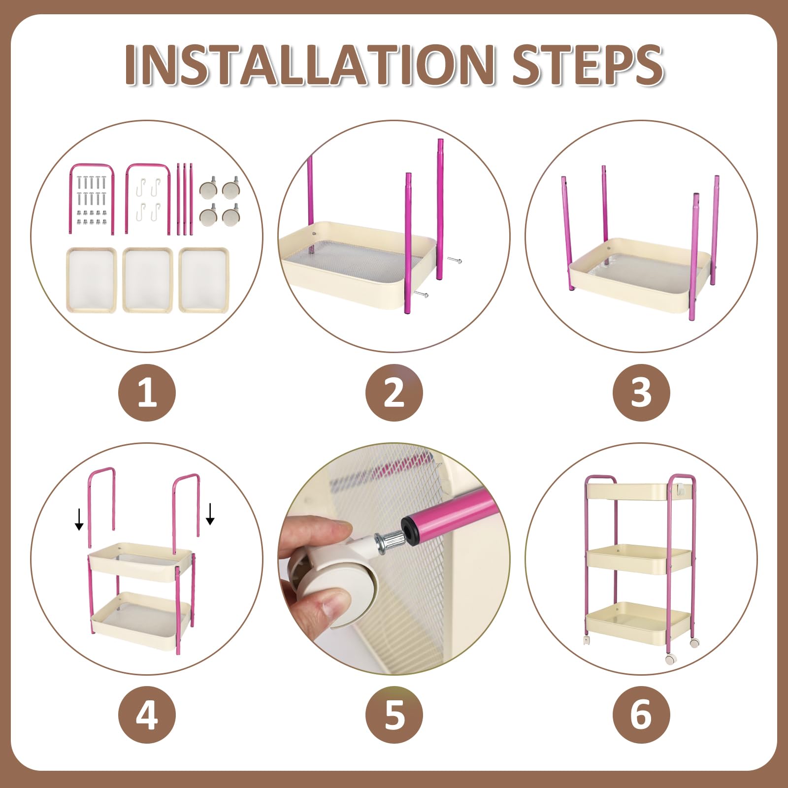 Carrito de almacenamiento de metal de 3 niveles con ruedas, carrito de cocina con asa, carrito de almacenamiento de malla para manualidades, carrito de baño, estante para verduras y organizador