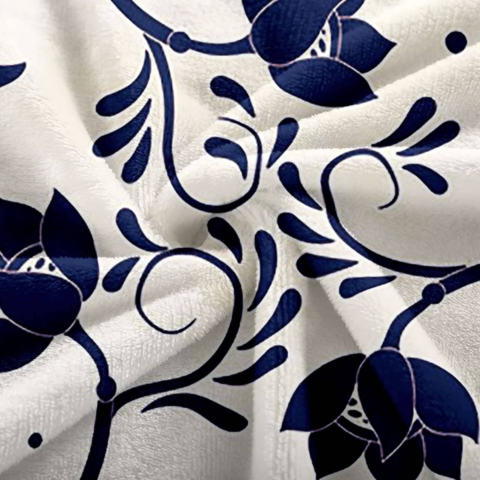 Coperta da tiro bohémien, grande per divani in flanella blu, motivo floreale, 150 x 200 cm, per letto, ufficio, auto, regalo morbido e caldo
