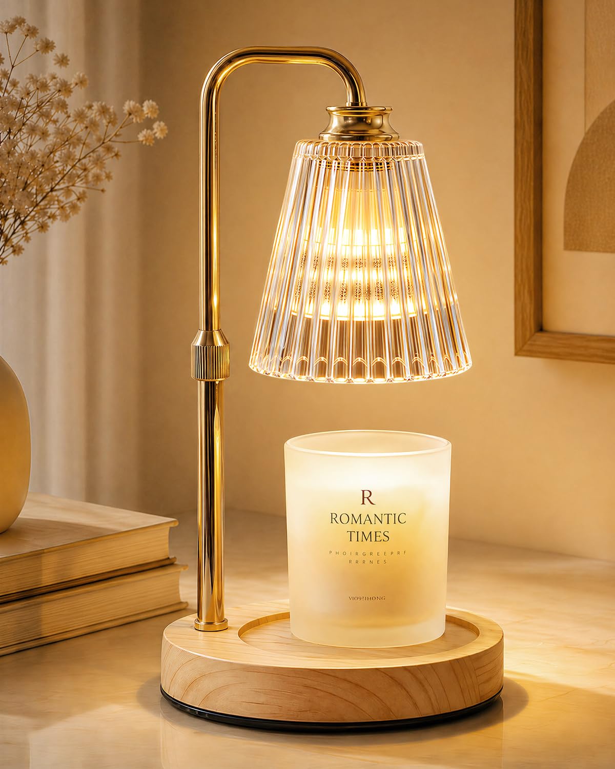 Funistree Height Adjustable Candle Warmer Lamp with Dimmer & Timer, New Home Decor Gifts, Candle Melter Heater with 2 Bulbs, Candle Heater Lamp for Yankee Candles, Bithday Gifts for Women