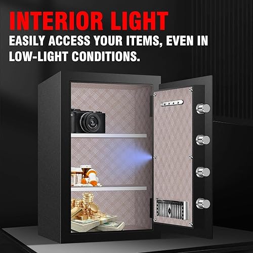 Miniatura 9 de Caja fuerte resistente para el hogar de 5.8 pies cúbicos con teclado digital seguro, bloqueo de llave, pantalla LCD, estante extraíble y luz de