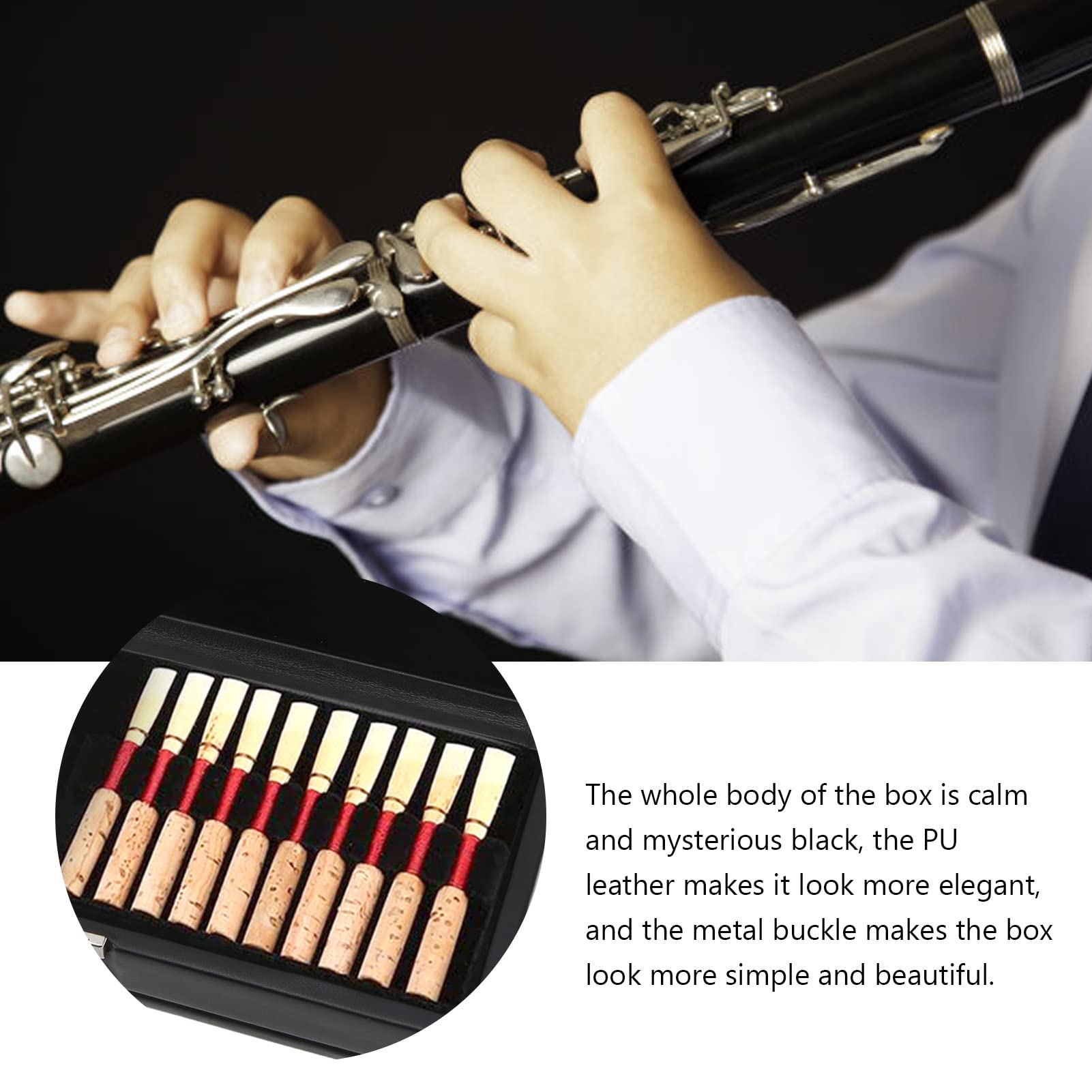 Professional 2 Layer R EED Case detiene 40 R EED, pelle PU con morbido design anti -perdita per fodera interno per oboe, accessori sassofoni per clarinetto (nero)