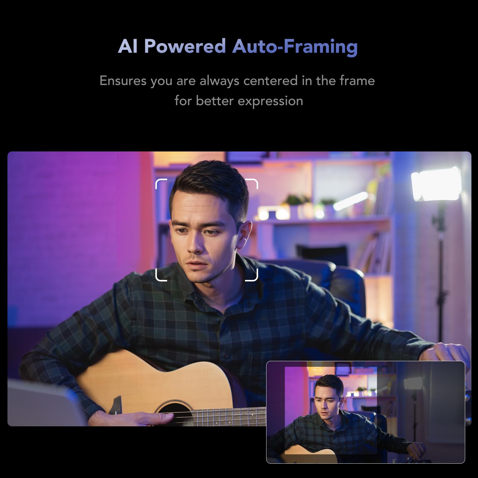 Nuroum V32-AFL Webcam 4K 8MP 1080P/60fps, 1440P/30fps CMOS con Autofocus, Luz Ajustable/Doble Micrófono con Cancelación de Ruido/Auto-Framing, Plug&Play Cámara para Streaming/Videoconferencia