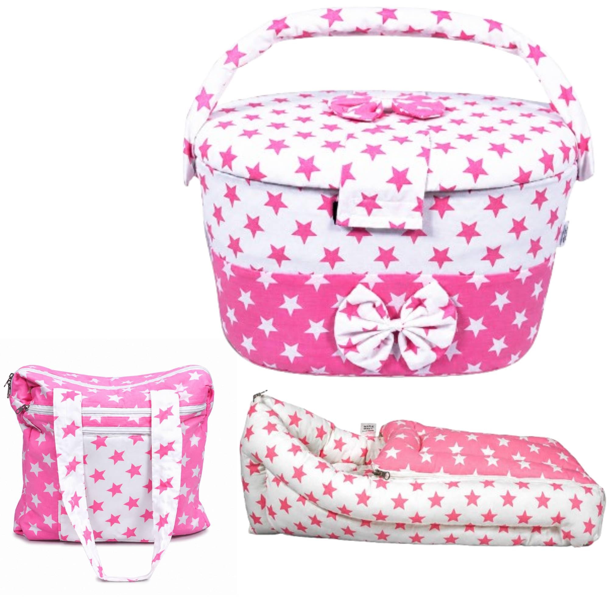 Premium Baby Diaper Caddy Organizer Box | Multipurpose Cotton Storage Basket with Lid & Handle | Nursery Organizer for Diapers, Clothes, Toys, Baby Essentials - Pink and White-image-27