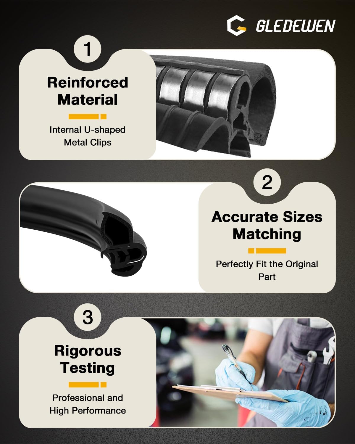 Door Seal Weatherstrip, Compatible with 2007-2014 Chevy Silverado GMC Sierra 1500/2500HD/3500HD, Crew Cab Regular Cab, Rubber Seal Trim Weather Stripping, Front Left or Right Side, OE#22766400, G3161