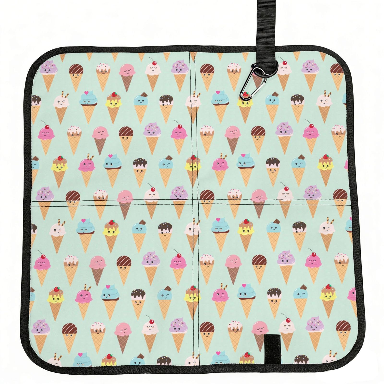 OKFSTY Ice Cream Cones Print Fold Away Seat Cushion Portable Outdoor Pad Polyester Bleacher Bench Mat Travel Picnic Pad