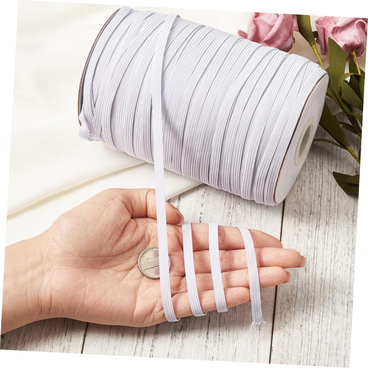 EXCEART 1rotolo Nastro Elastico Piatto Bianco Cinghia Fissaggio per Abbigliamento Accessori Cucito e Decorazioni Fai Te Materiale Resistente per