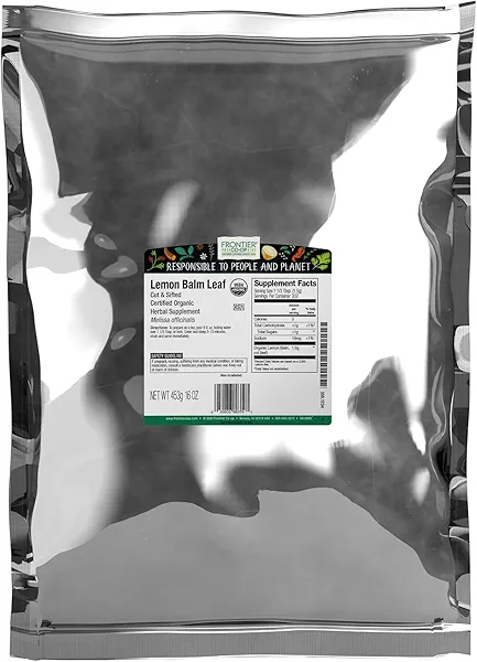 Frontier Co-op Organic Cut and Sifted Lemon Balm Leaf, 1lb - Dried Herb Lemon Balm Loose Leaf Tea - Toronjil, Melissa Tea