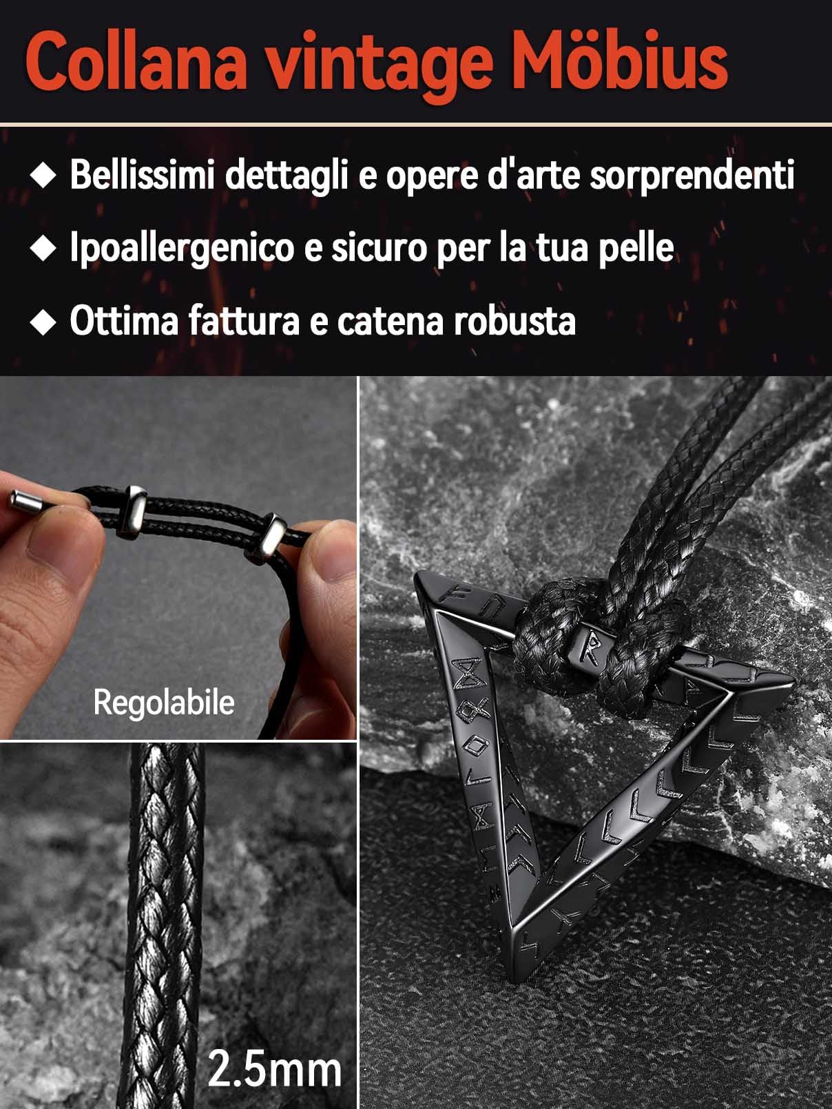 FaithHeart Cerchio Collana Vichinga Anello di Mobius Ciondolo Rune Vichinghe Amuleto del Mito Nordico Collanina Pelle Intrecciata Nodo Celtico Regalo Compleanno per Lui Coppie