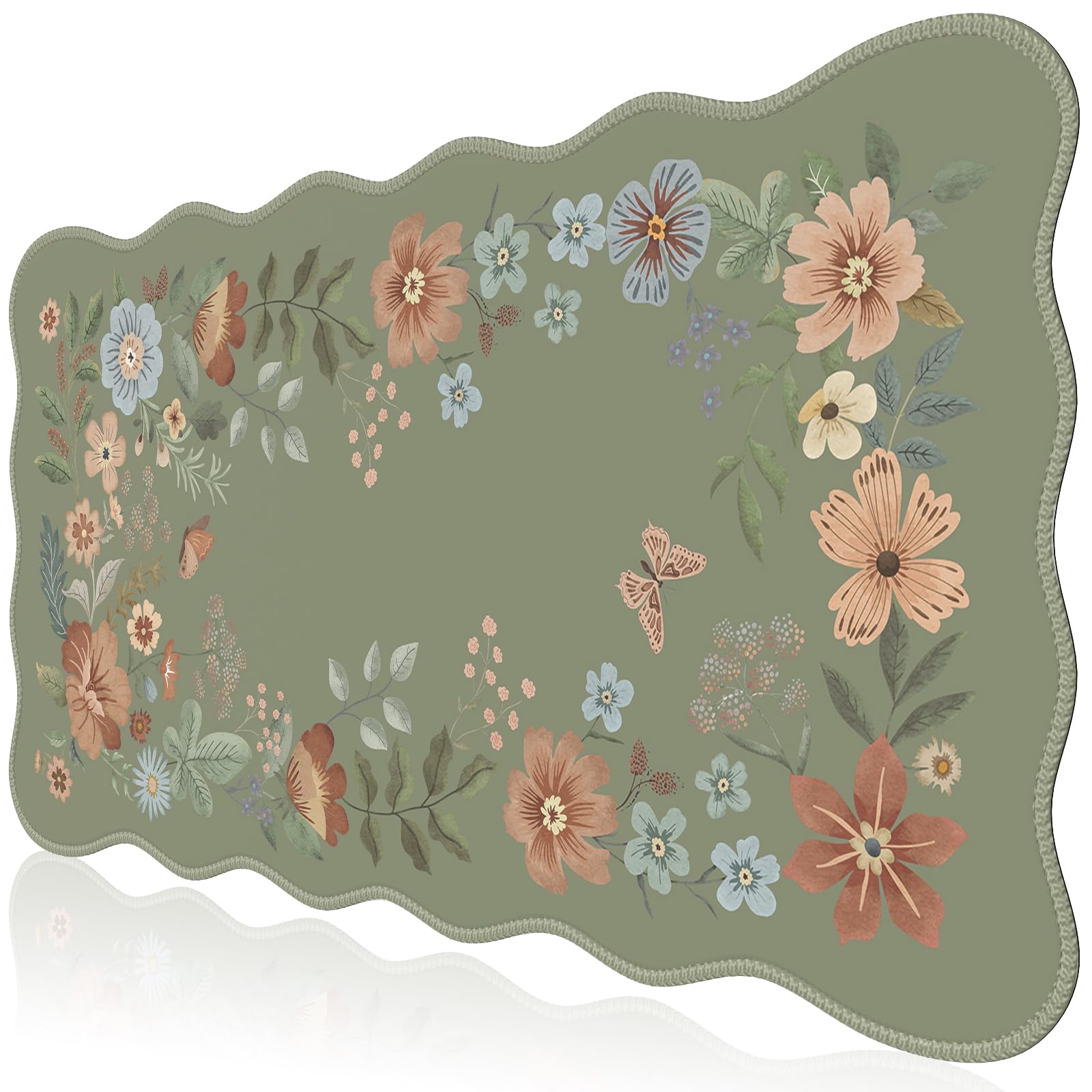 iCasso Desk Mat for Keyboard and Mouse, Large Mouse Pad, Floral Desk Pad Mat, Anti-Slip Big Mousepad with Stitched Edges for Computer (Bean Green)