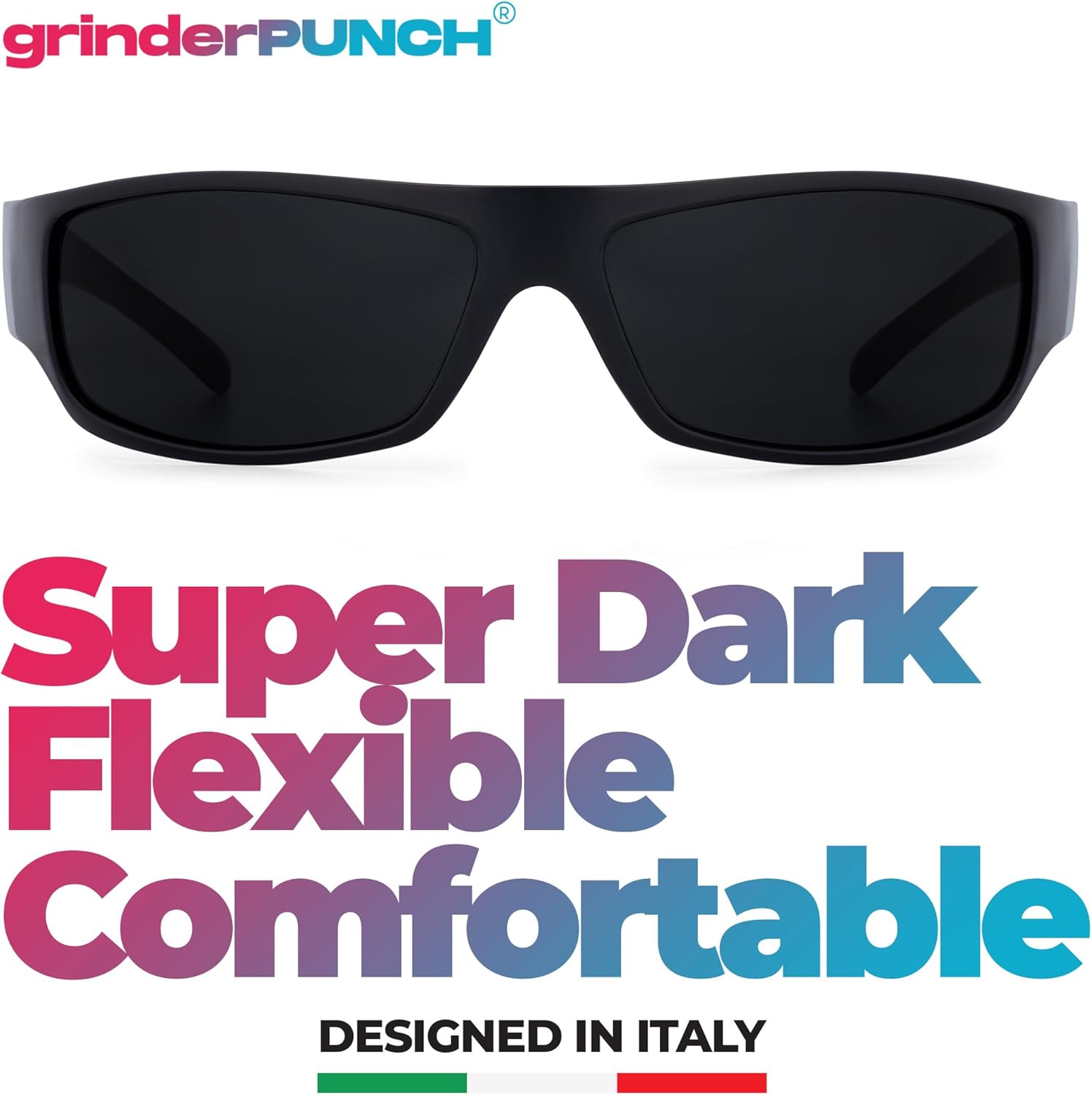 grinderPUNCH Mens Black Super Dark Sunglasses - Slim Wrap Around Gangster Style - Image 3
