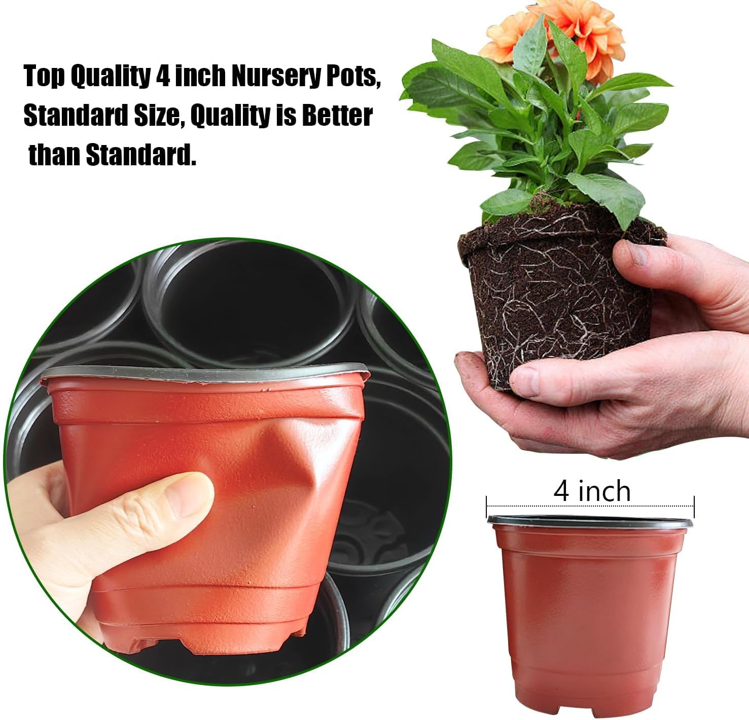 Plant Nursery Pots with Humidity Domes, 50 Sets 4 Inch Soft Nursery Pots Quality Ones (50 Red Pots + 50 Clear Lids), Quality Seeds Starting with Cover - Image 5