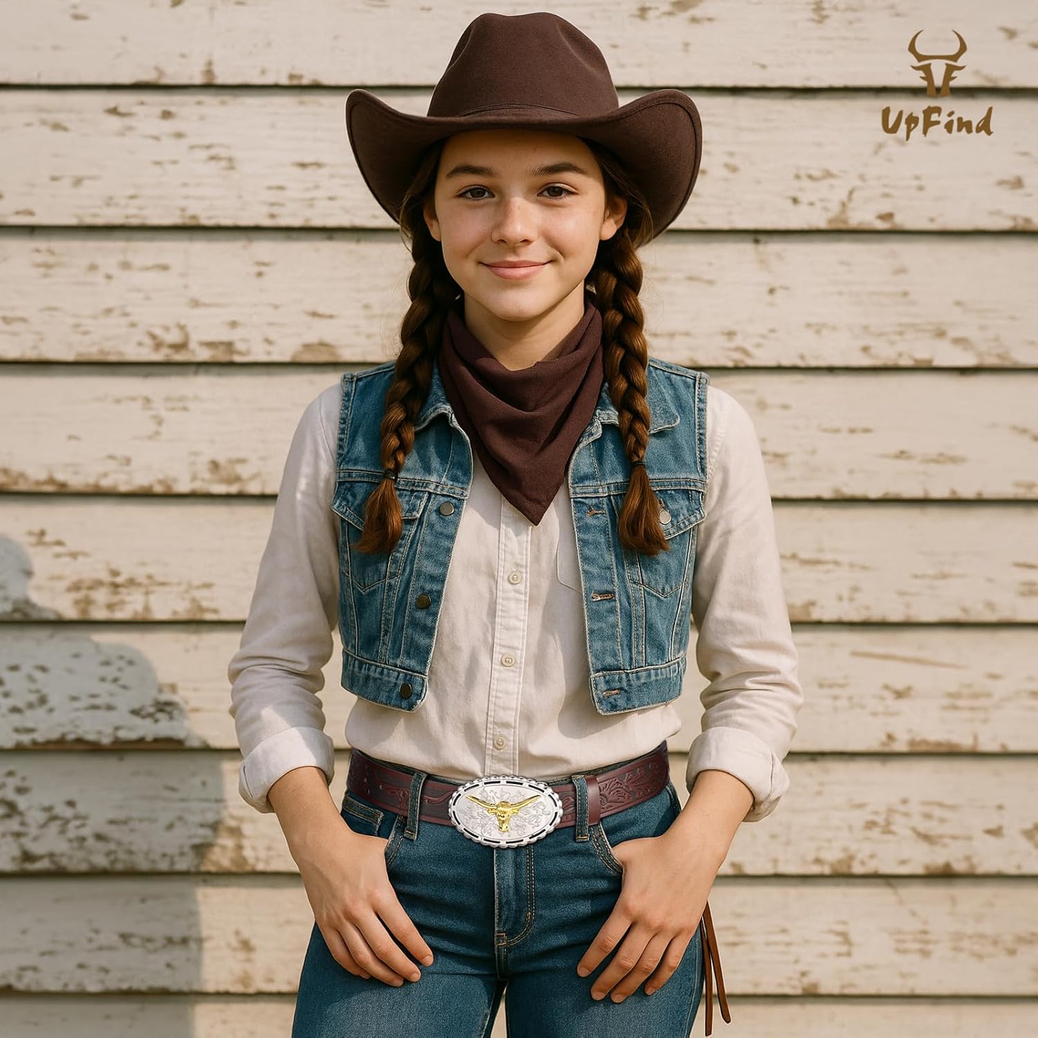 Kids Western Belt for Boys Girls Youth Engraved Cowboy Cowgirl Genuine Leather Belt with Silver Longhorn Bull Buckle - Image 4