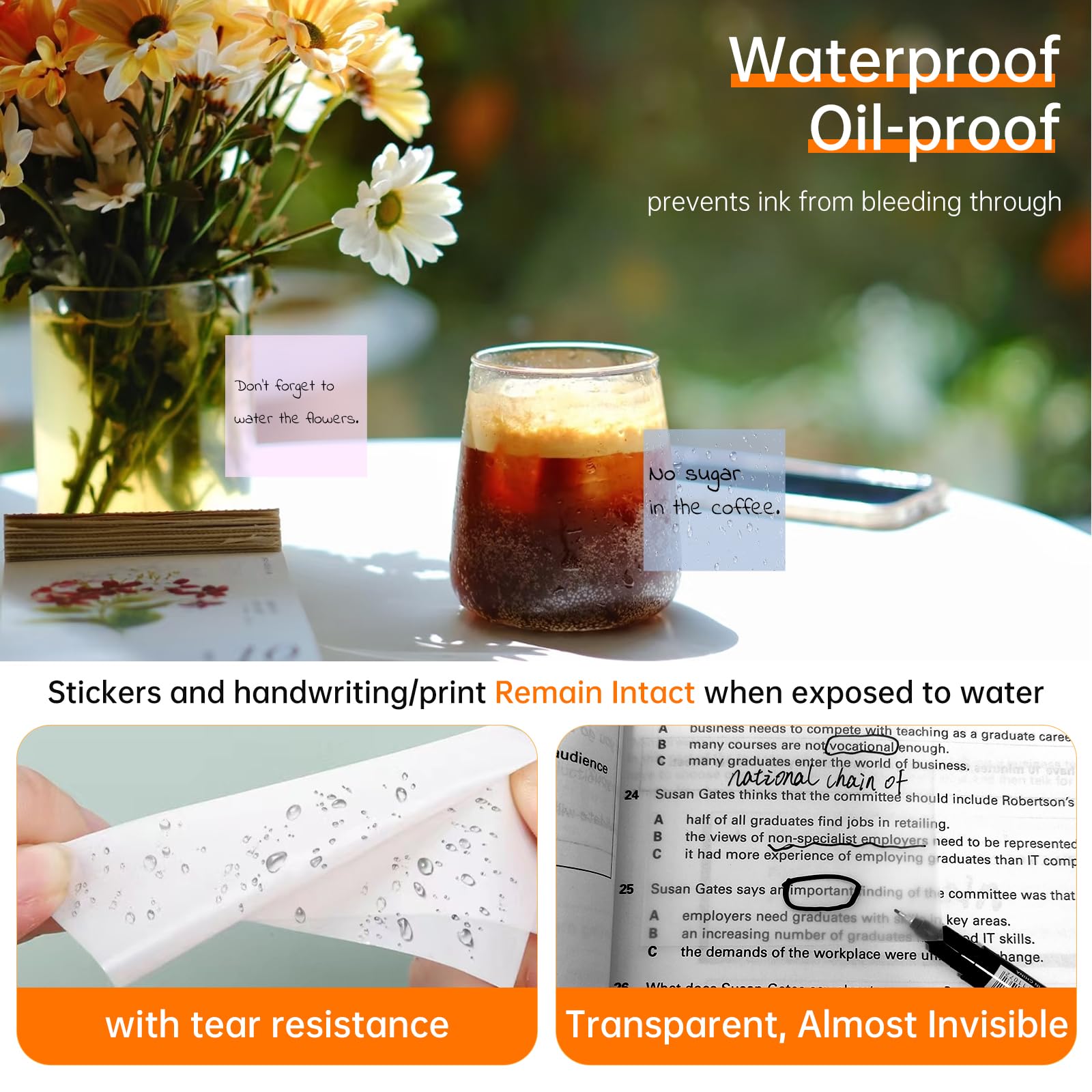 Transparente Haftnotizen mit Marker, 99,9 % Transparenz, starke Haftung, wasserfest: MEIGAONE 7 Stück, transparente Haftnotizen, 7 x 3 cm, durchscheinende Haftnotizen, Büro, Schulbedarf