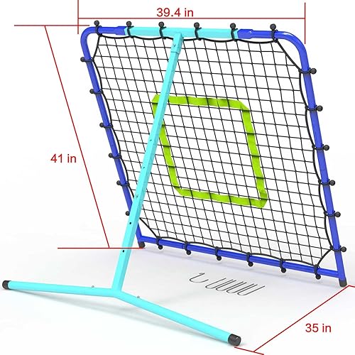 Miniatura 2 de Red de rebote de béisbol de 3 x 3 pies, entrenador de campo de red de rebote con 5 ángulos ajustables, red elástica resistente a los rayos UV y a la